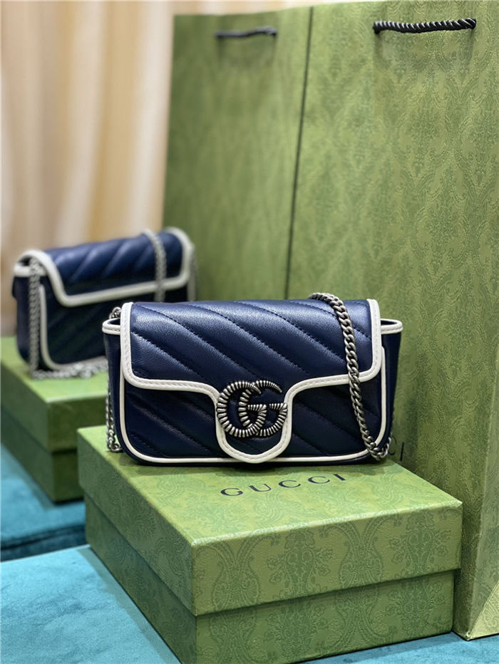 GG MARMONT MATELASSÉ SUPER MINI BAG 476433 Blue/White High