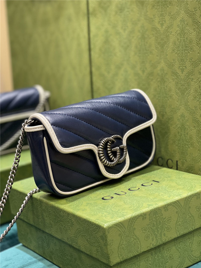 GG MARMONT MATELASSÉ SUPER MINI BAG 476433 Blue/White High