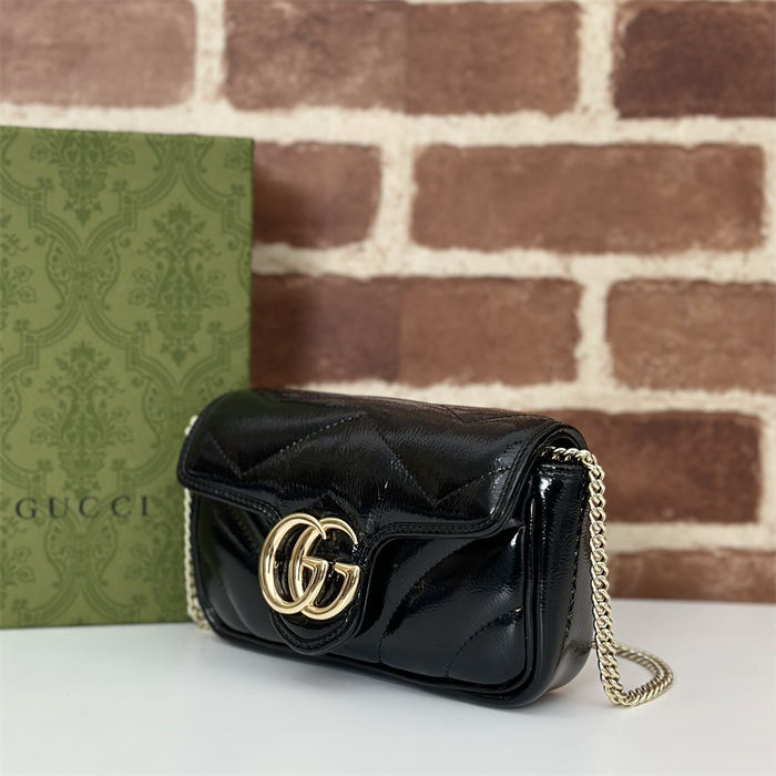 GG MARMONT MATELASSÉ SUPER MINI BAG 476433 Black Patent High