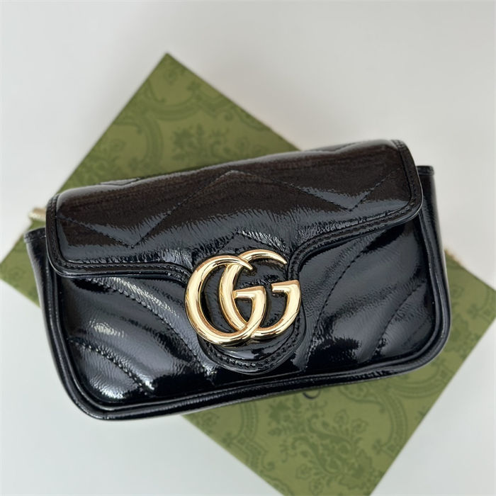 GG MARMONT MATELASSÉ SUPER MINI BAG 476433 Black Patent High