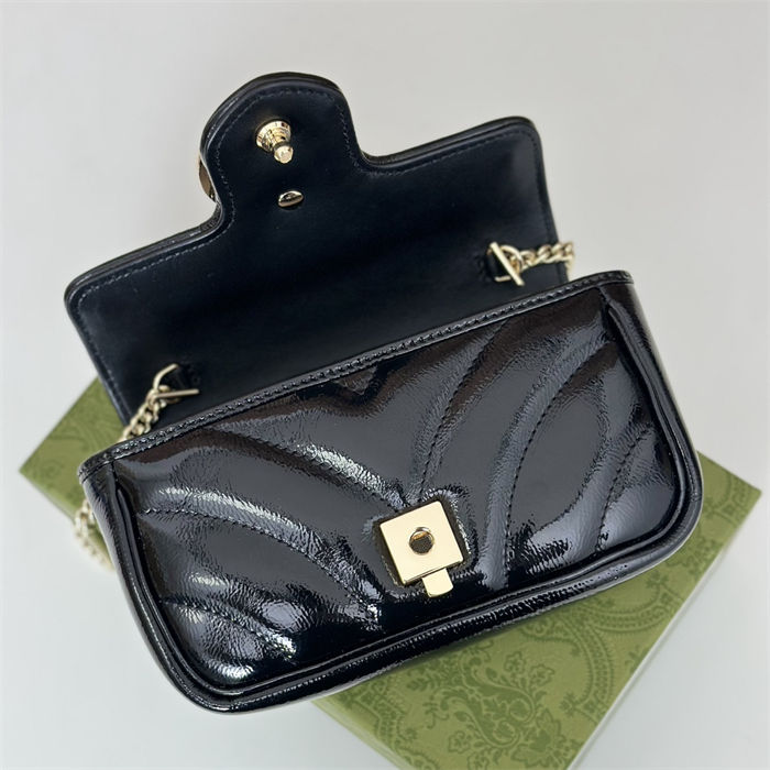 GG MARMONT MATELASSÉ SUPER MINI BAG 476433 Black Patent High