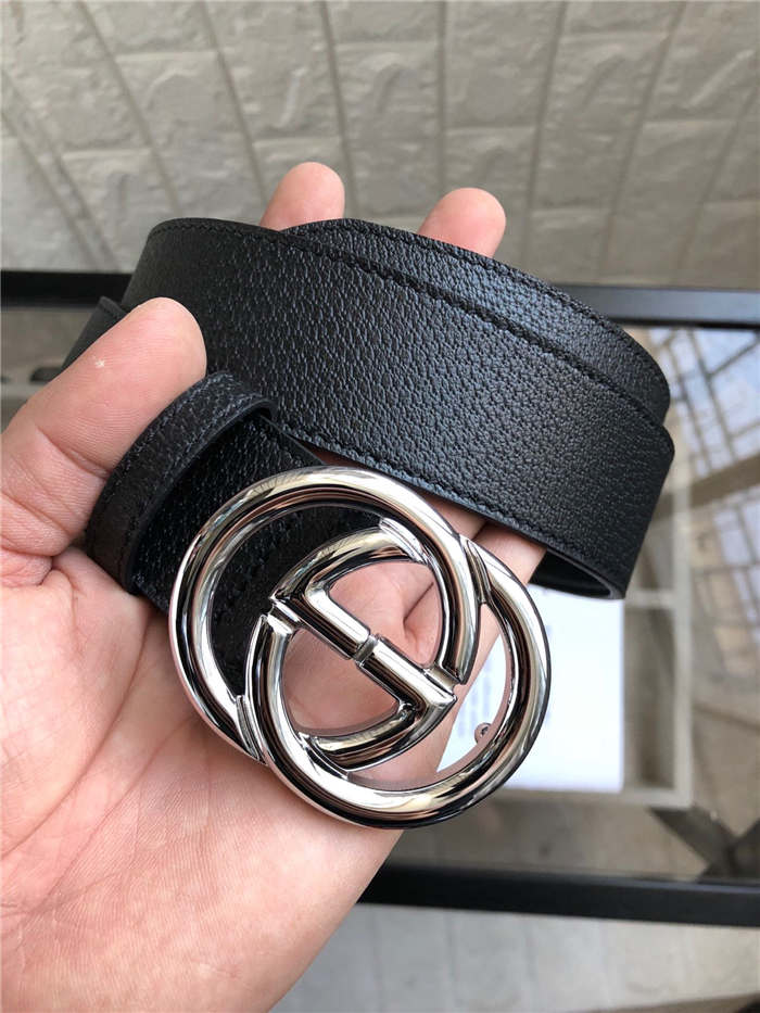 Gucci Leather belt with Double G buckle Silver 38mm High