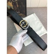 Gucci Leather belt with G buckle Silver/Gold 38mm High