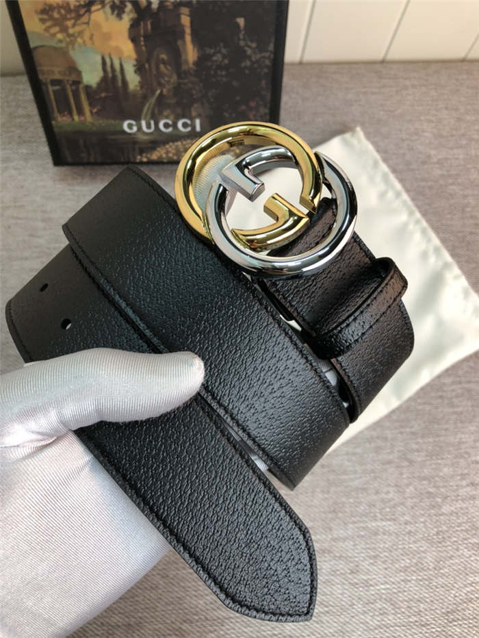 Gucci Leather belt with G buckle Silver/Gold 38mm High