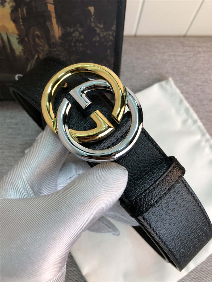 Gucci Leather belt with G buckle Silver/Gold 38mm High