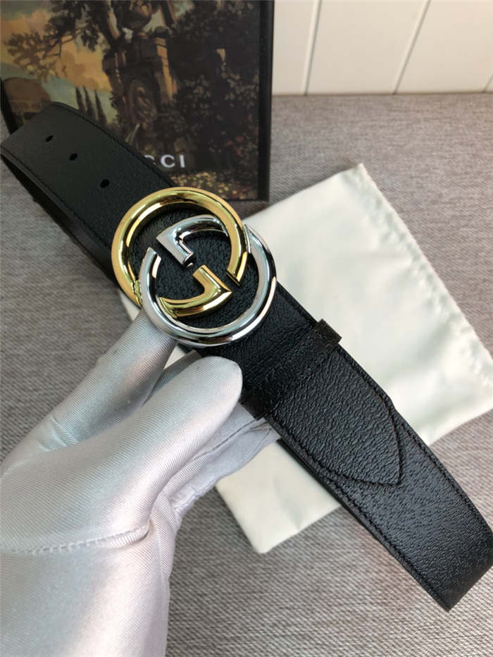 Gucci Leather belt with G buckle Silver/Gold 38mm High