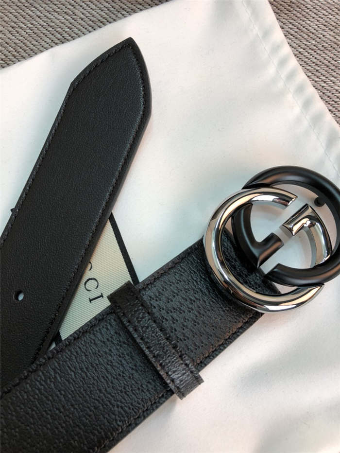 Gucci Leather belt with G buckle Silver/Black 38mm High