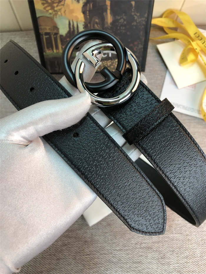 Gucci Leather belt with G buckle Silver/Black 38mm High