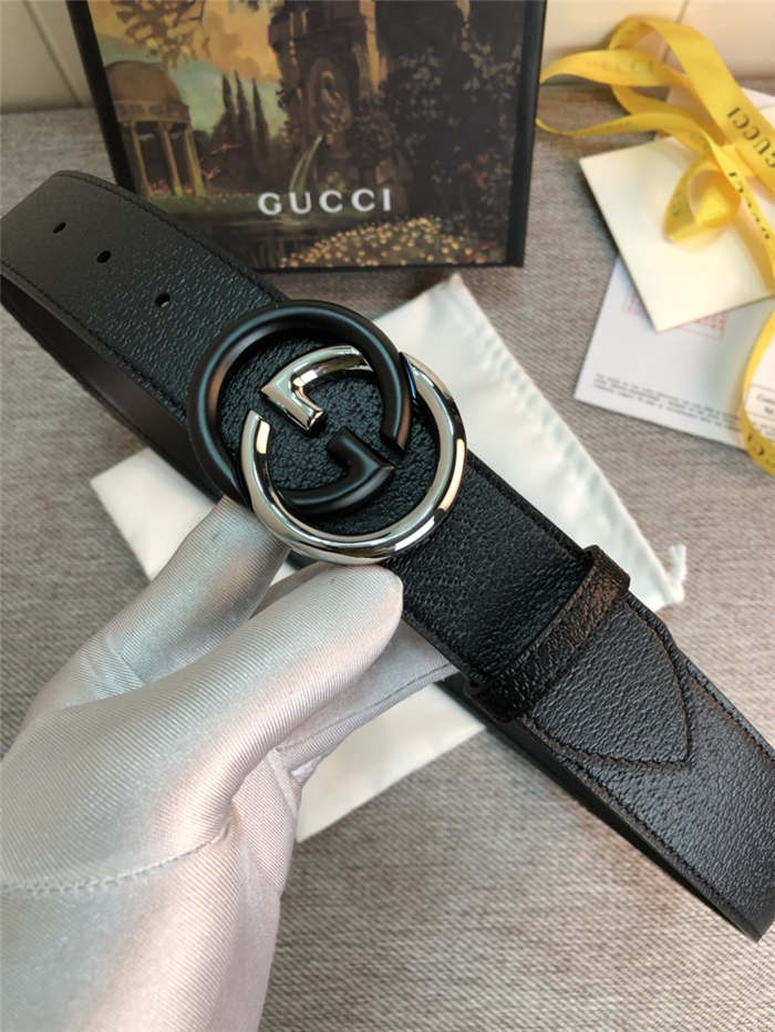 Gucci Leather belt with G buckle Silver/Black 38mm High