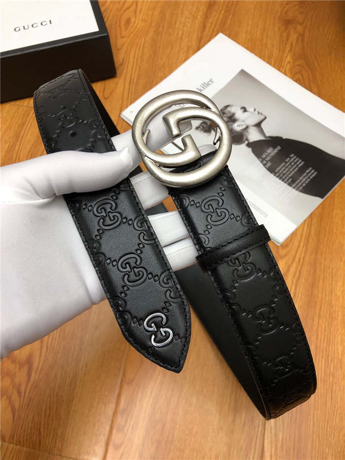 Gucci Signature belt with interlocking G buckle 38mm Anti-Silver High