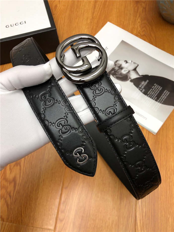 Gucci Signature belt with interlocking G buckle 38mm Pewter High