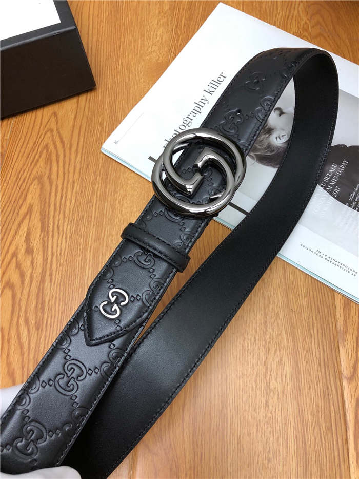 Gucci Signature belt with interlocking G buckle 38mm Pewter High