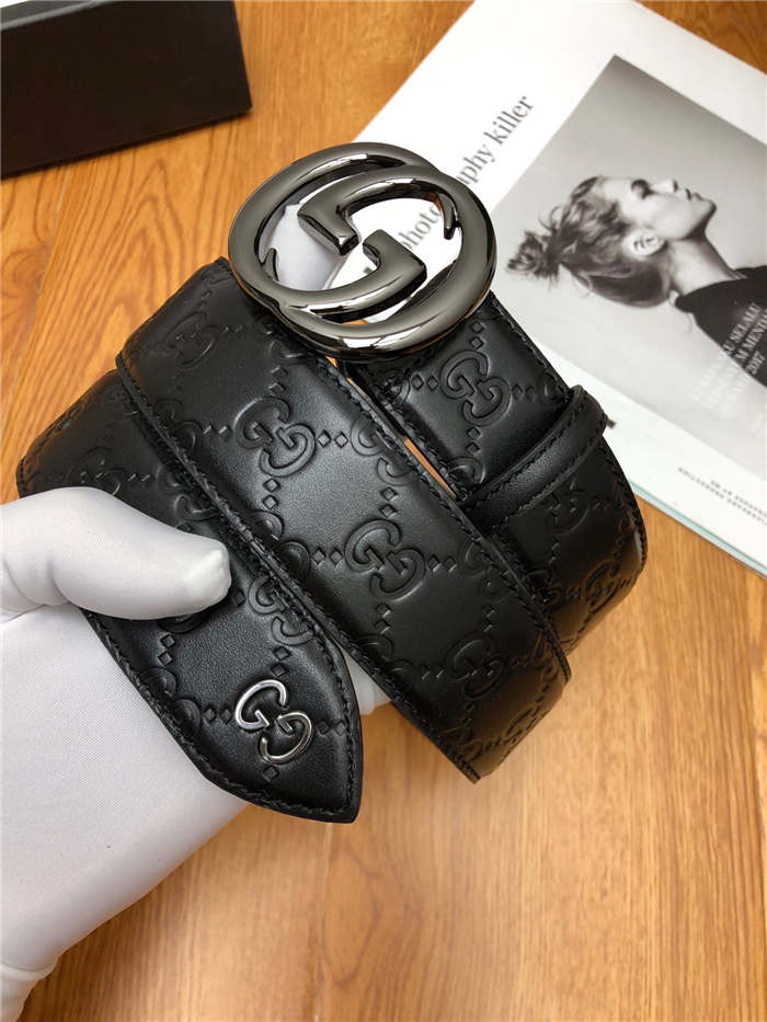 Gucci Signature belt with interlocking G buckle 38mm Pewter High