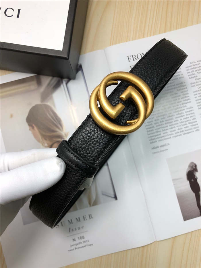 Gucci Leather belt with interlocking G buckle 38mm Anti-Gold High