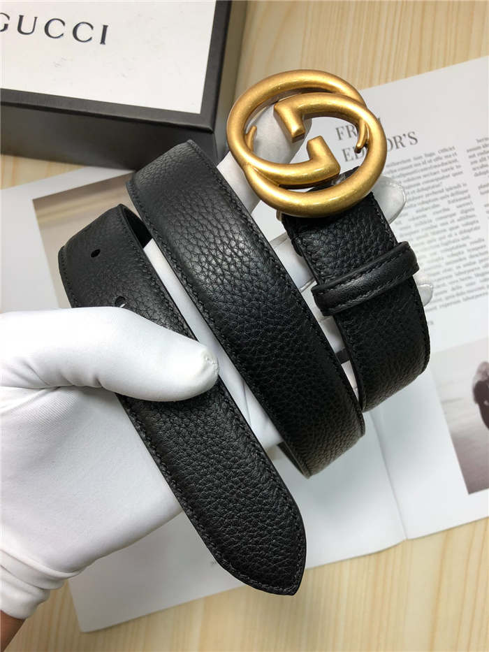 Gucci Leather belt with interlocking G buckle 38mm Anti-Gold High