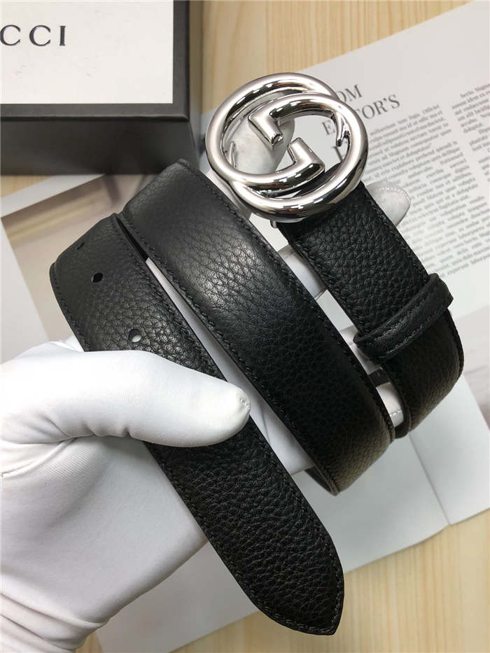 Gucci Leather belt with interlocking G buckle 38mm Silver High