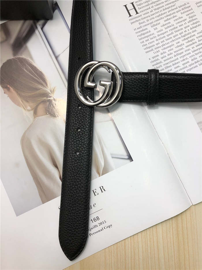 Gucci Leather belt with interlocking G buckle 38mm Silver High