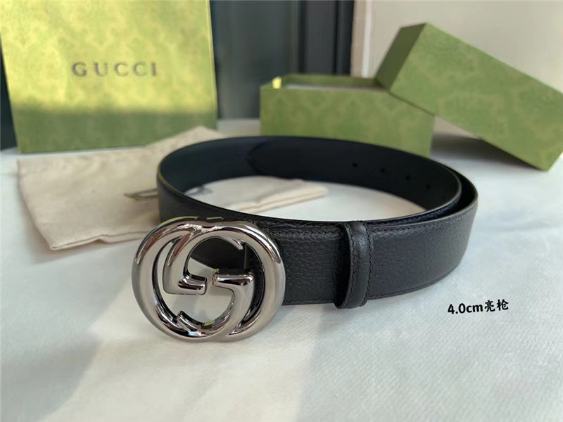 Gucci Leather belt with interlocking G buckle 38mm Pewter High