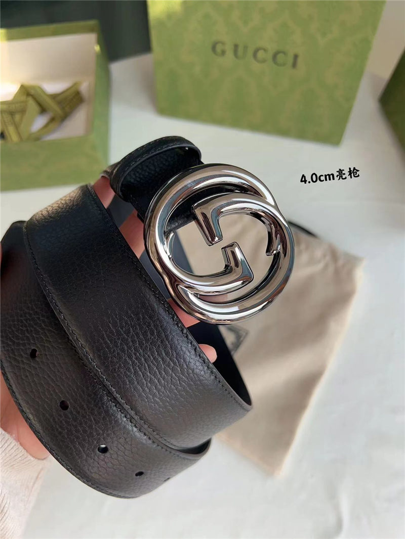 Gucci Leather belt with interlocking G buckle 38mm Pewter High