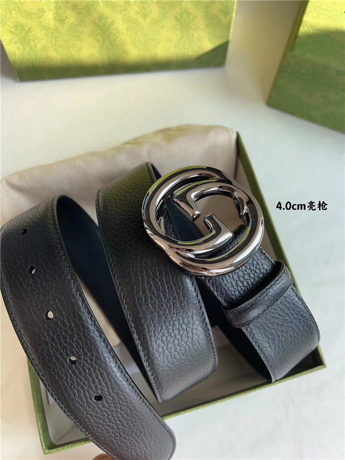 Gucci Leather belt with interlocking G buckle 38mm Pewter High