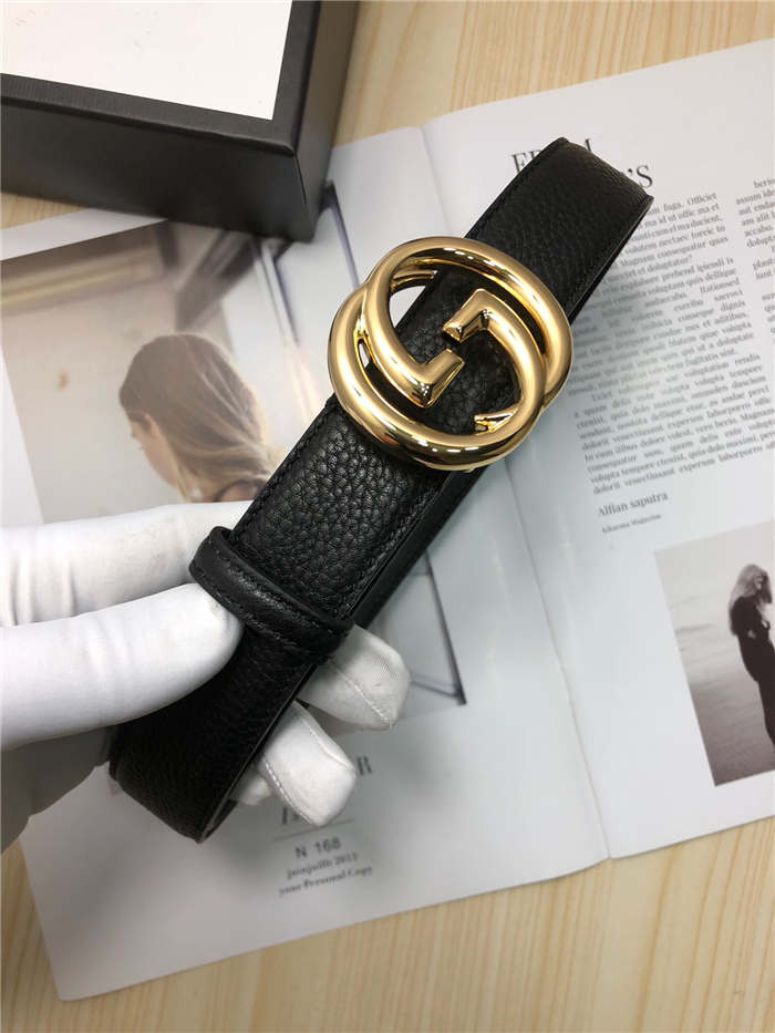 Gucci Leather belt with interlocking G buckle 38mm Gold High