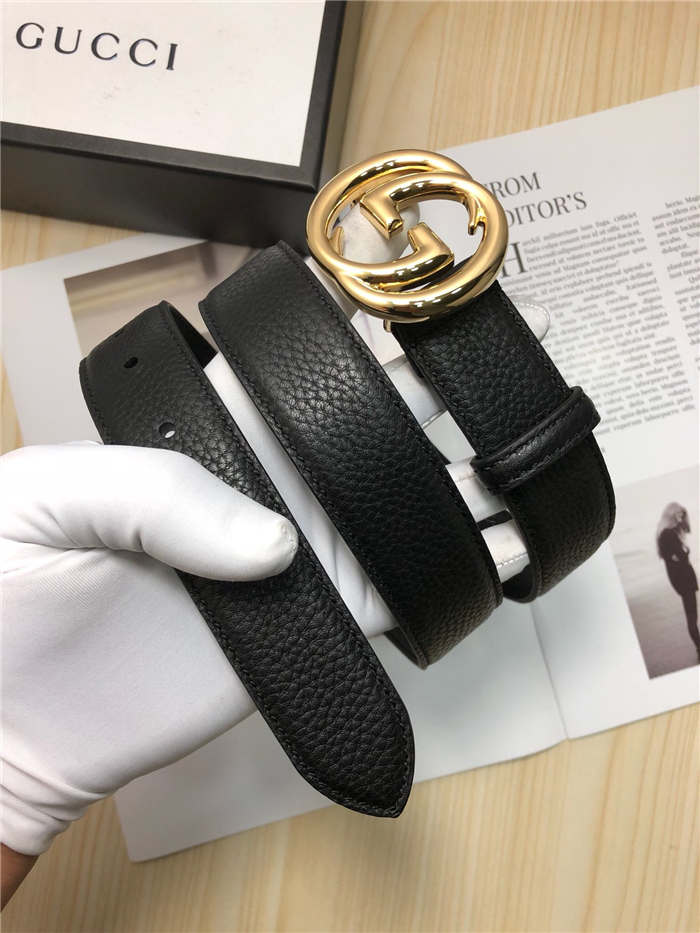 Gucci Leather belt with interlocking G buckle 38mm Gold High