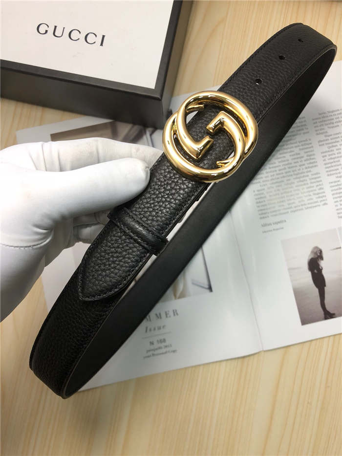 Gucci Leather belt with interlocking G buckle 38mm Gold High