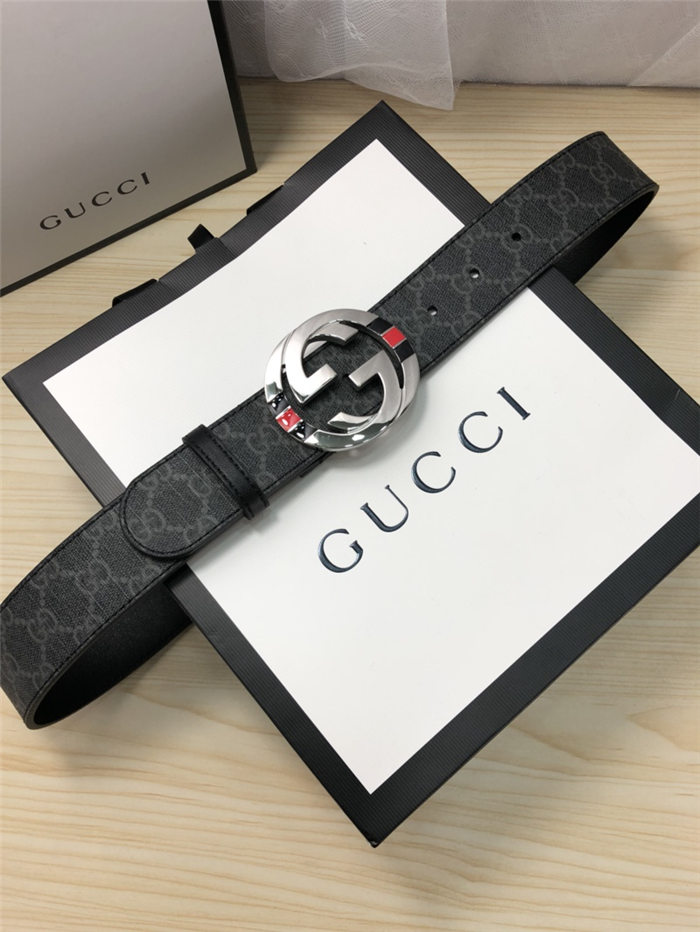 Gucci GG Supreme belt with G buckle 38mm Black/Grey High