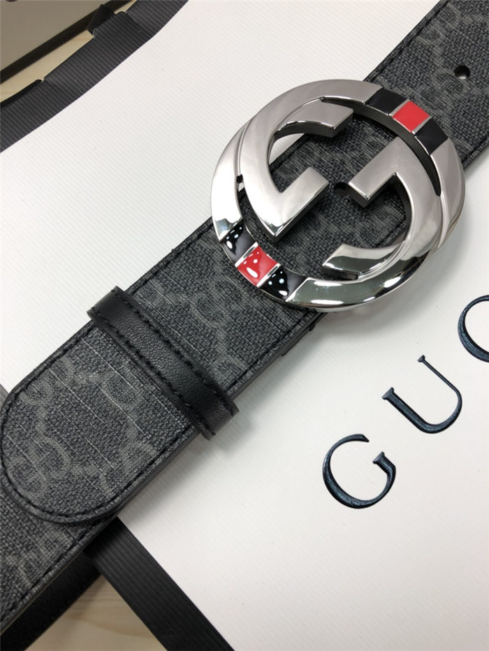 Gucci GG Supreme belt with G buckle 38mm Black/Grey High