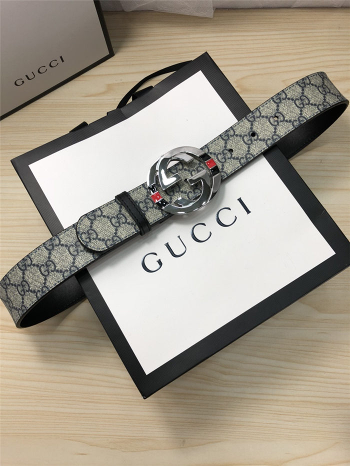 Gucci GG Supreme belt with G buckle 38mm Beige/Blue High