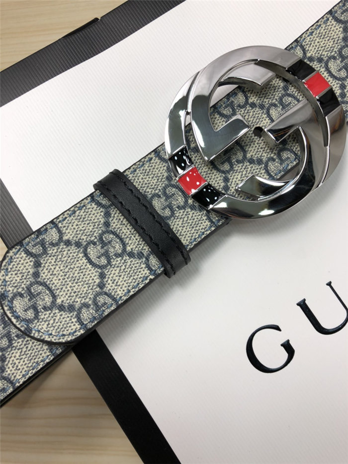 Gucci GG Supreme belt with G buckle 38mm Beige/Blue High