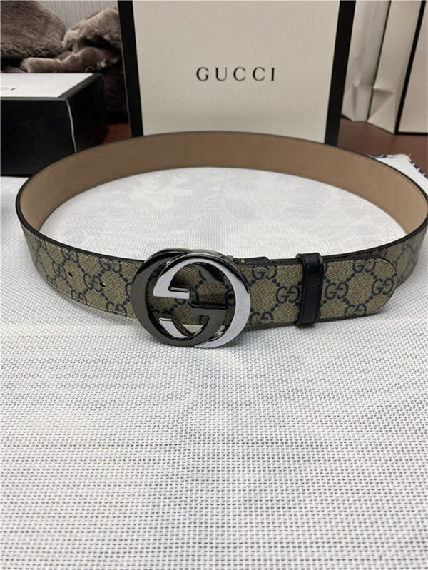 Gucci GG Supreme belt with G buckle 38mm Beige/Blue High