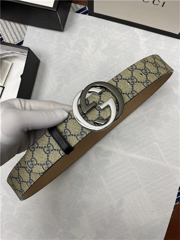 Gucci GG Supreme belt with G buckle 38mm Beige/Blue High