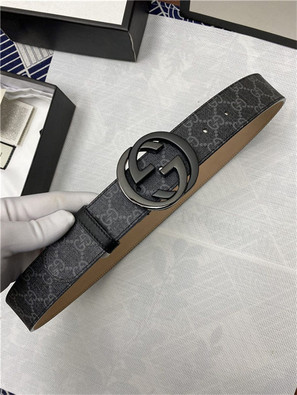 Gucci GG Supreme belt with G buckle 38mm Black/Grey High