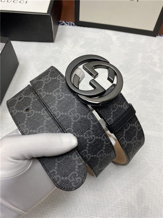 Gucci GG Supreme belt with G buckle 38mm Black/Grey High