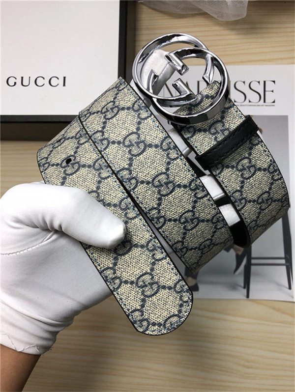 Gucci GG Supreme belt with G buckle 38mm Beige/Blue High