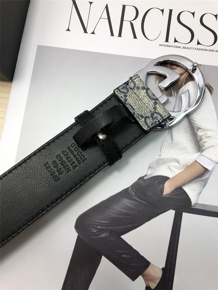 Gucci GG Supreme belt with G buckle 38mm Beige/Blue High