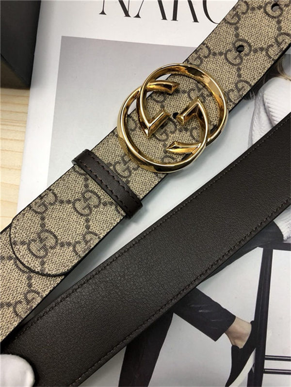 Gucci GG Supreme belt with G buckle 38mm Beige/Ebony High