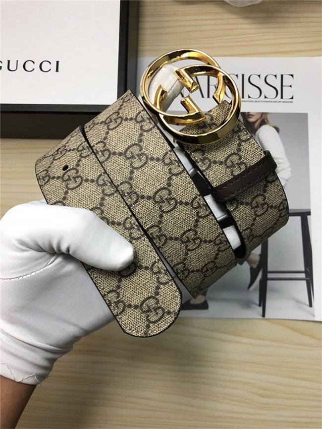 Gucci GG Supreme belt with G buckle 38mm Beige/Ebony High