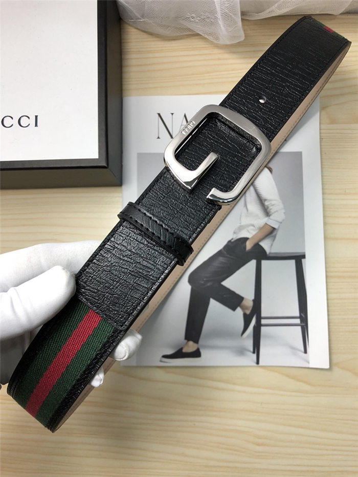 Gucci Web belt with G buckle Silver 38mm High