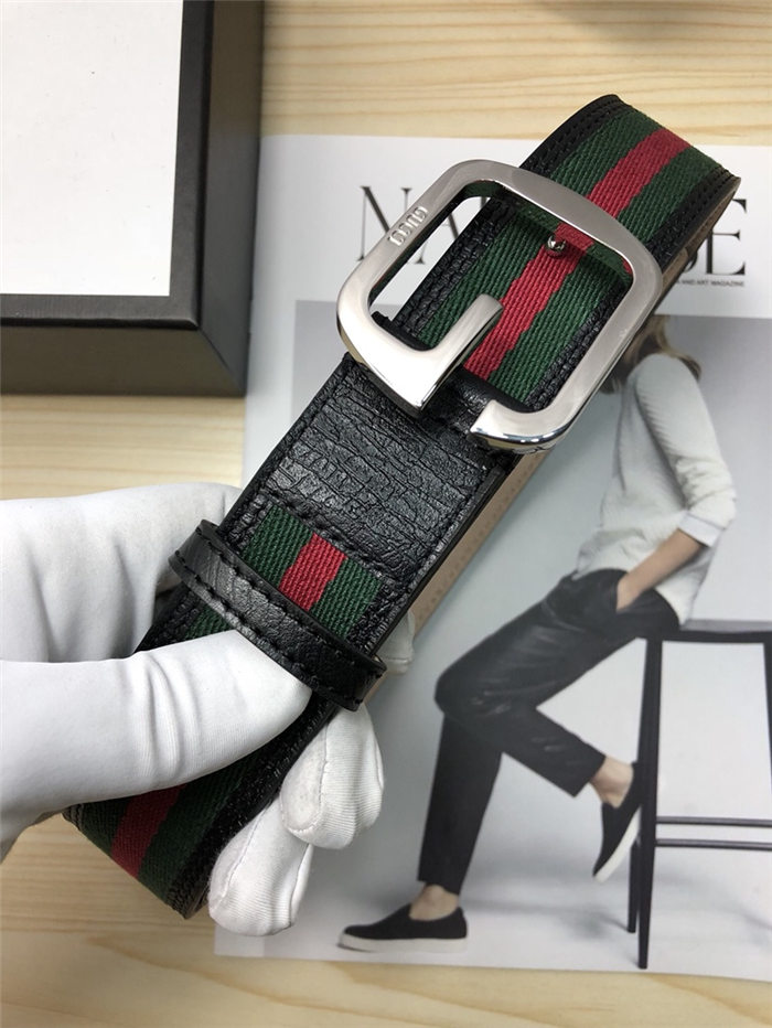 Gucci Web belt with G buckle Silver 38mm High