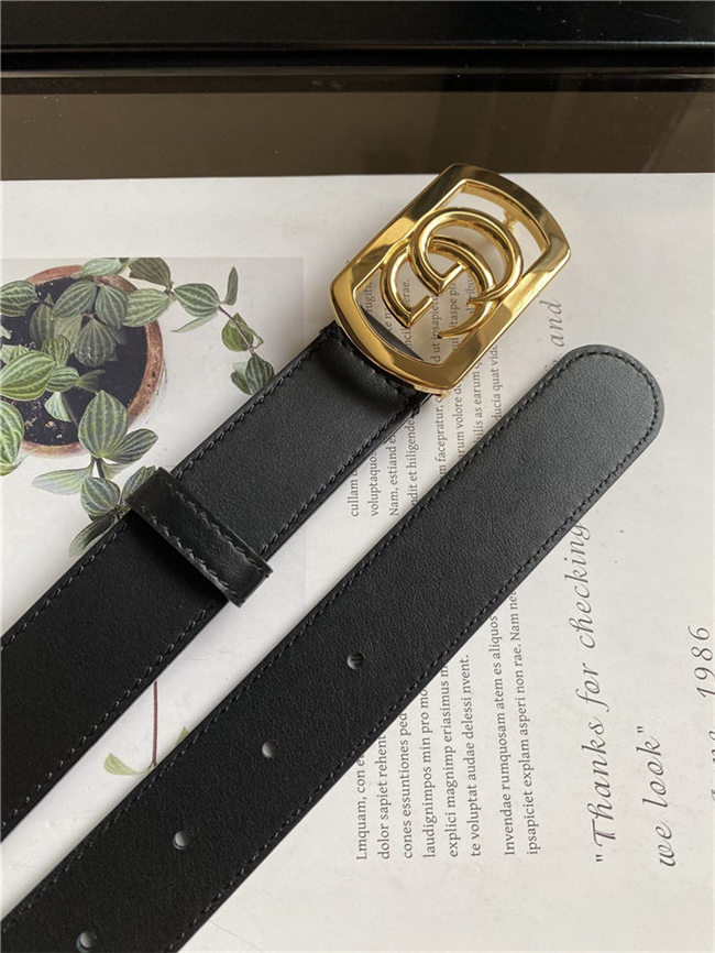 Gucci Thin belt with framed Double G buckle Gold 30mm High