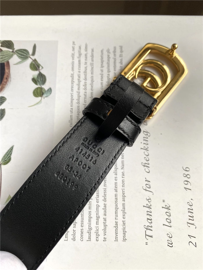 Gucci Thin belt with framed Double G buckle Gold 30mm High