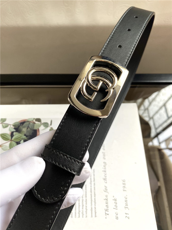 Gucci Thin belt with framed Double G buckle Silver 30mm High