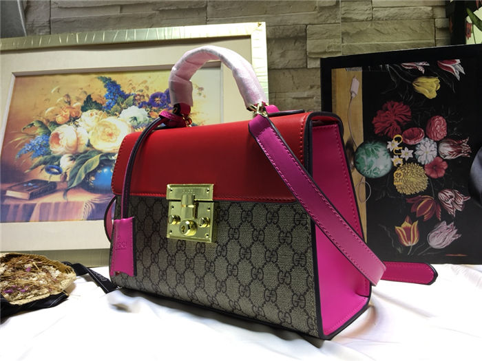 Gucci Padlock GG Supreme top handle bag GG-Red Mid