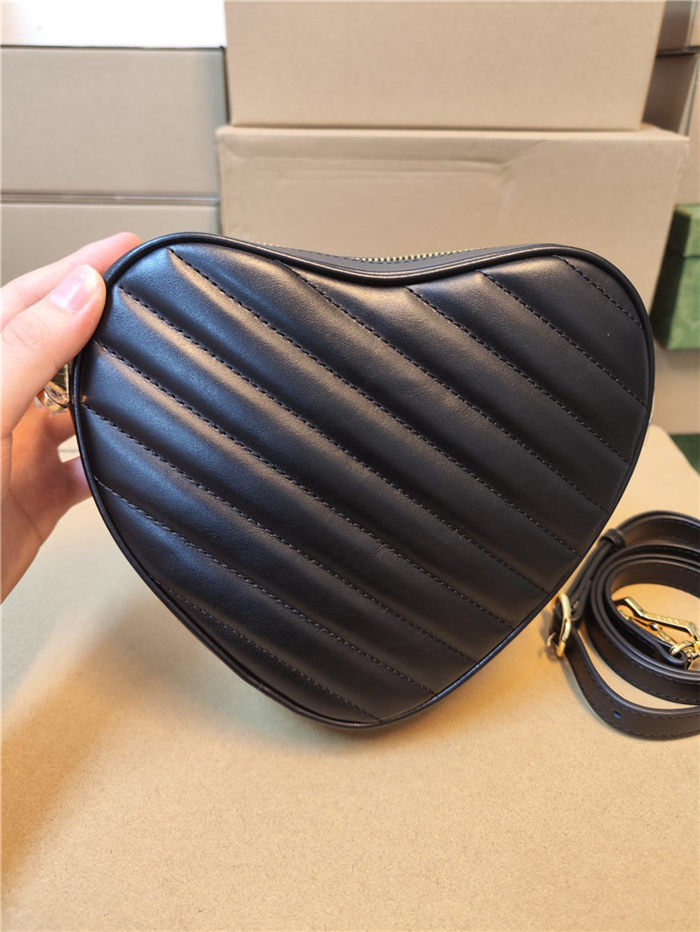 Gucci INTERLOCKING G MINI HEART SHOULDER BAG 751628 Black High