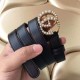 Gucci Leather belt with pearl Double G buckle Black High