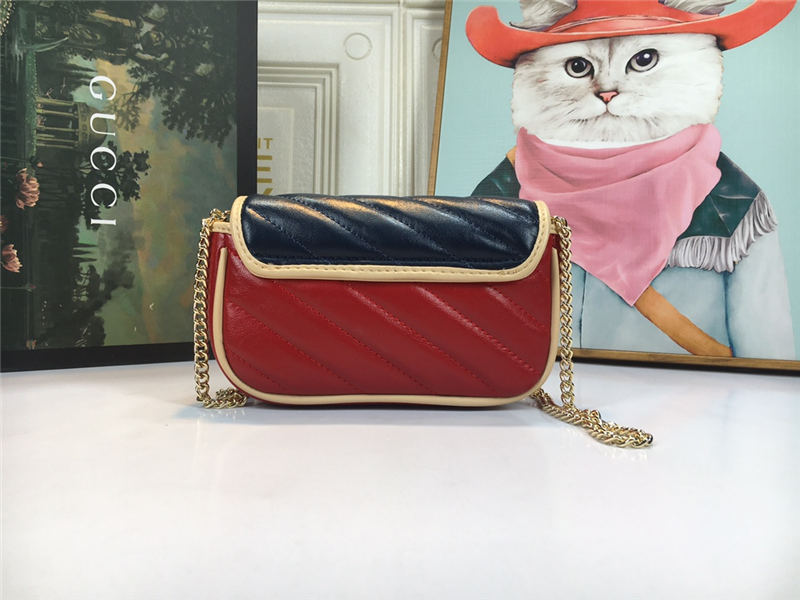 GG Marmont Super Mini Bag 476433 Blue/Red Mid