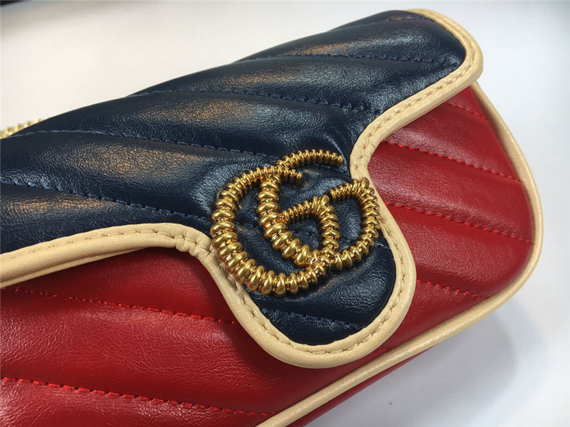 GG Marmont Super Mini Bag 476433 Blue/Red Mid