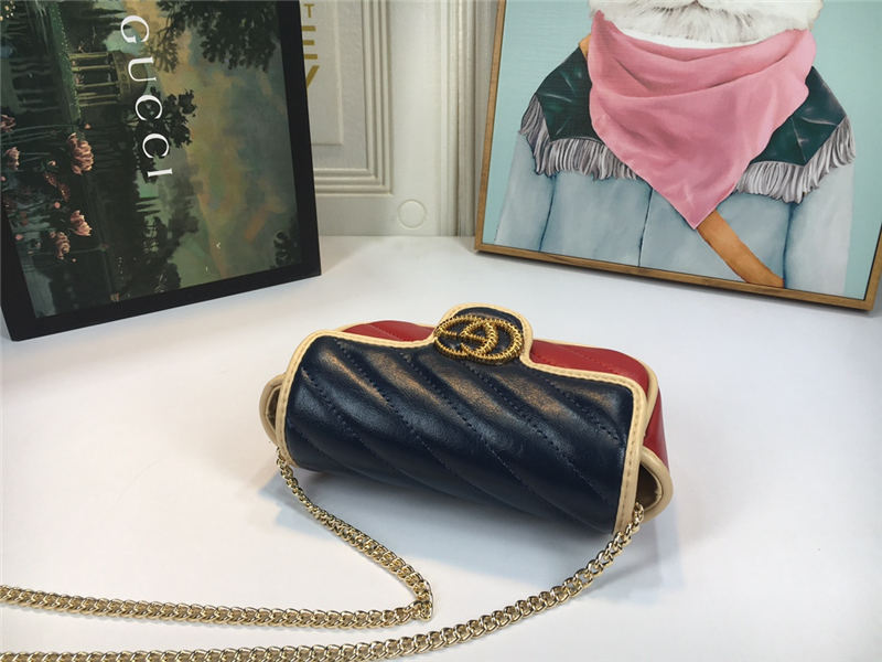 GG Marmont Super Mini Bag 476433 Blue/Red Mid